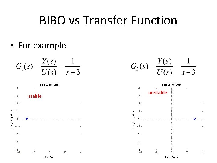 BIBO vs Transfer Function • For example stable unstable 