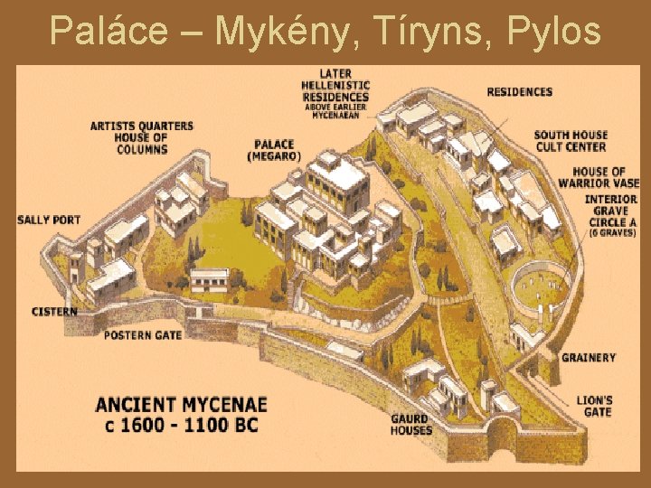 Paláce – Mykény, Tíryns, Pylos 