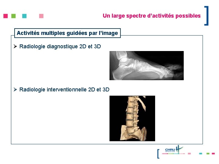 Un large spectre d’activités possibles Activités multiples guidées par l’image Ø Radiologie diagnostique 2