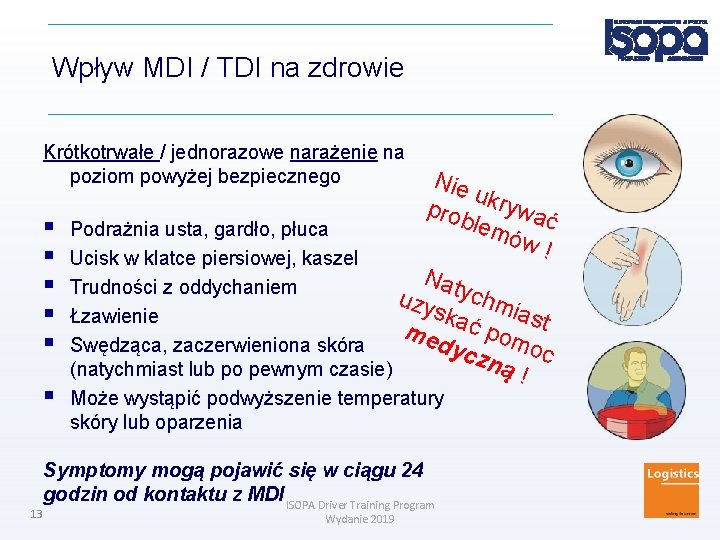 Wpływ MDI / TDI na zdrowie Krótkotrwałe / jednorazowe narażenie na poziom powyżej bezpiecznego
