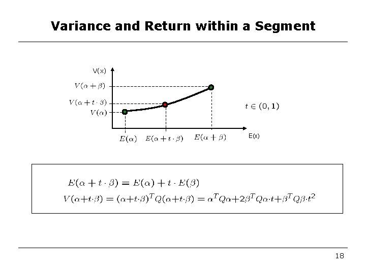 Variance and Return within a Segment V(x) E(x) 18 