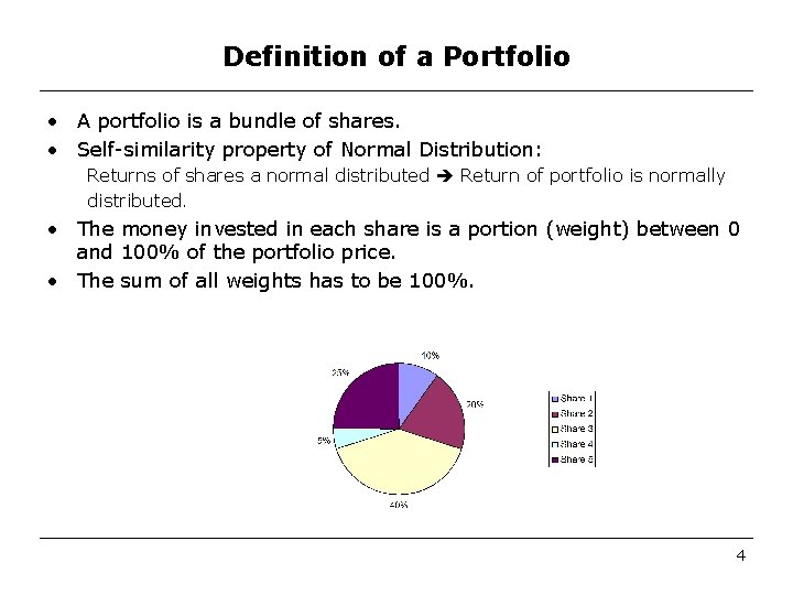Definition of a Portfolio • A portfolio is a bundle of shares. • Self-similarity