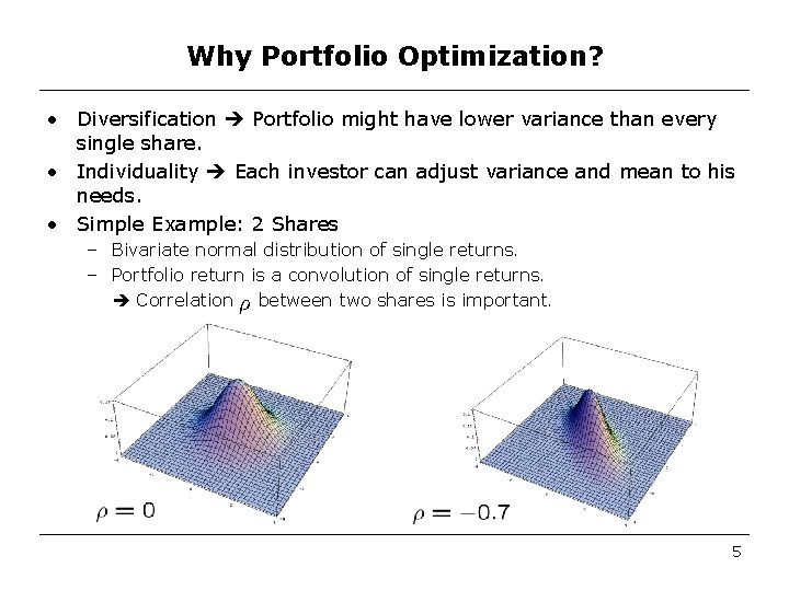 Why Portfolio Optimization? • Diversification Portfolio might have lower variance than every single share.