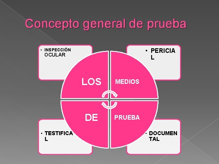 Concepto general de prueba • PERICIA L • INSPECCIÓN OCULAR • TESTIFICA L LOS