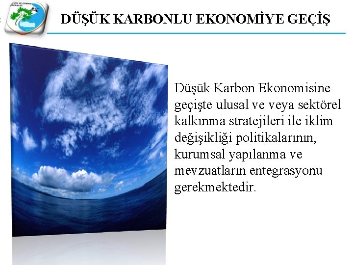 DÜŞÜK KARBONLU EKONOMİYE GEÇİŞ Düşük Karbon Ekonomisine geçişte ulusal ve veya sektörel kalkınma stratejileri