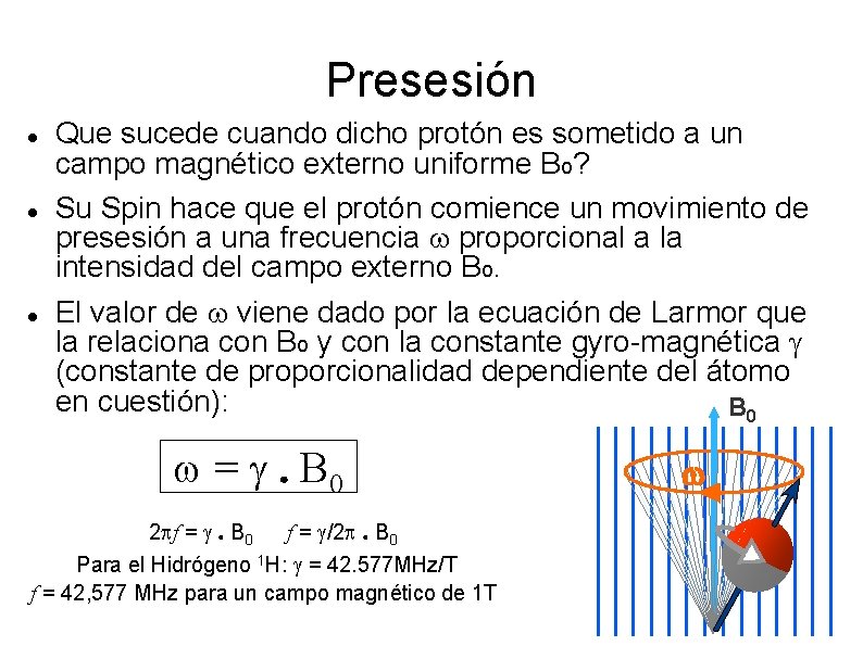 Presesión Que sucede cuando dicho protón es sometido a un campo magnético externo uniforme