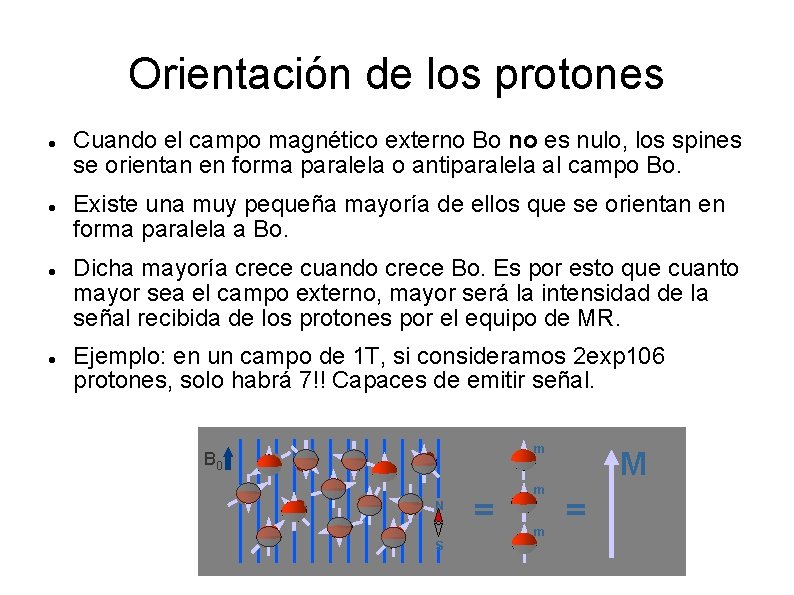 Orientación de los protones Cuando el campo magnético externo Bo no es nulo, los