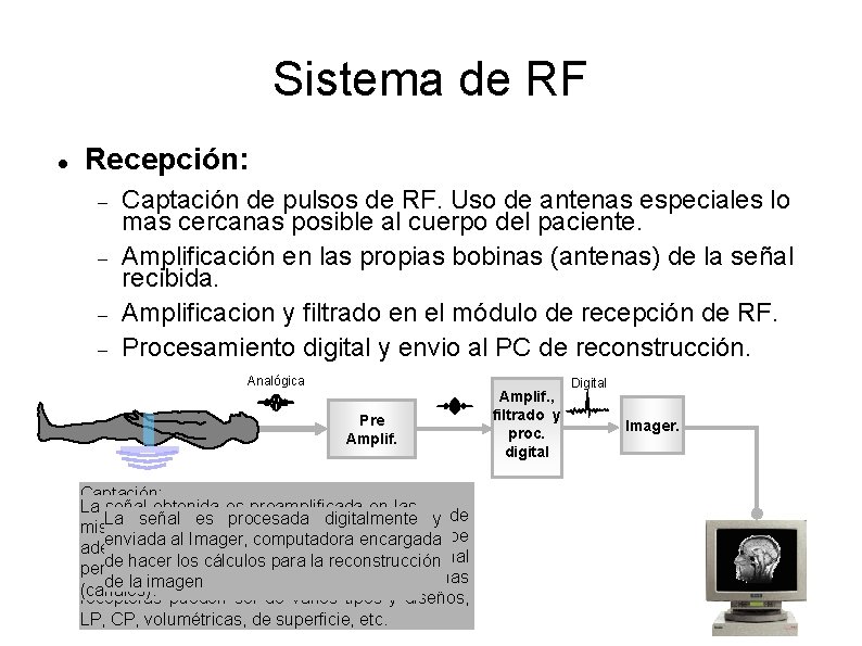 Sistema de RF Recepción: Captación de pulsos de RF. Uso de antenas especiales lo