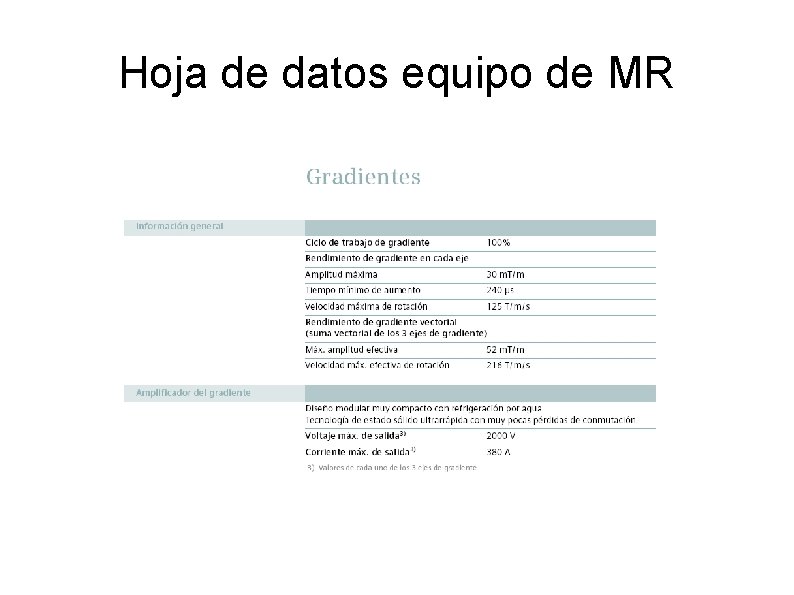 Hoja de datos equipo de MR 