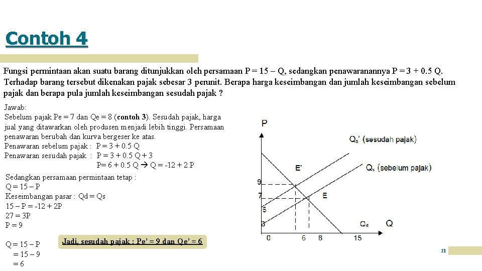 Contoh 4 Fungsi permintaan akan suatu barang ditunjukkan oleh persamaan P = 15 –