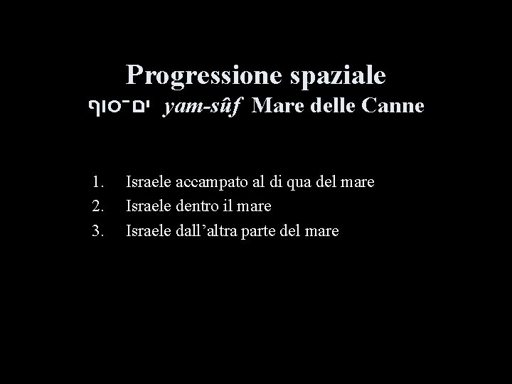 Progressione spaziale ים־סוף yam-sûf Mare delle Canne 1. 2. 3. Israele accampato al di