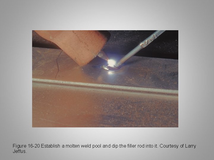 Figure 16 -20 Establish a molten weld pool and dip the filler rod into