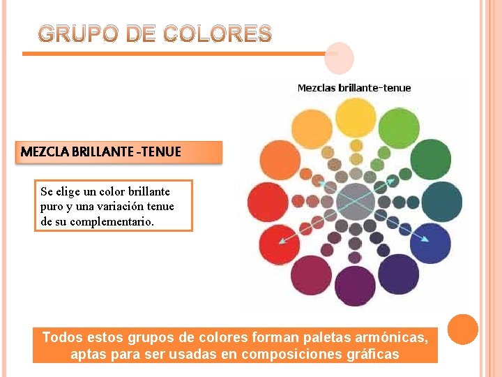 GRUPO DE COLORES MEZCLA BRILLANTE -TENUE Se elige un color brillante puro y una