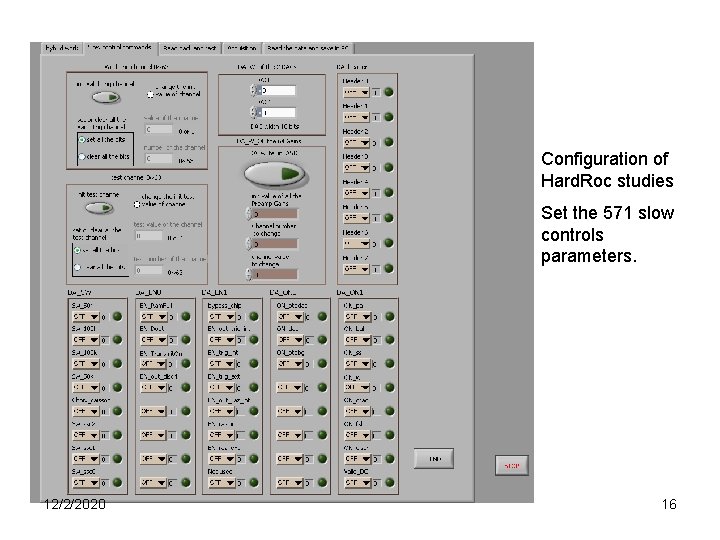 Configuration of Hard. Roc studies Set the 571 slow controls parameters. 12/2/2020 16 