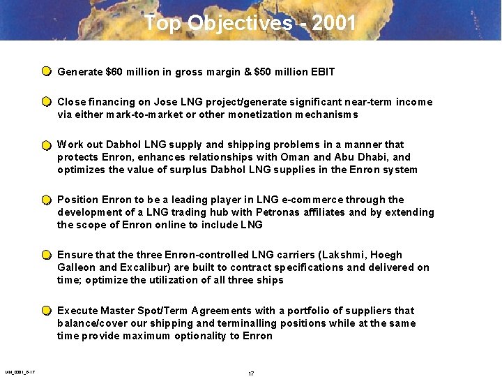 Top Objectives - 2001 Generate $60 million in gross margin & $50 million EBIT