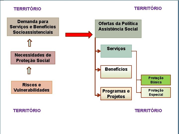 TERRITÓRIO Demanda para Serviços e Benefícios Socioassistenciais Ofertas da Política Assistência Social Serviços Necessidades