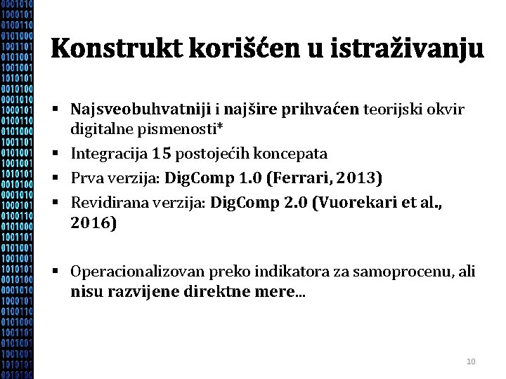 Konstrukt korišćen u istraživanju § Najsveobuhvatniji i najšire prihvaćen teorijski okvir digitalne pismenosti* §