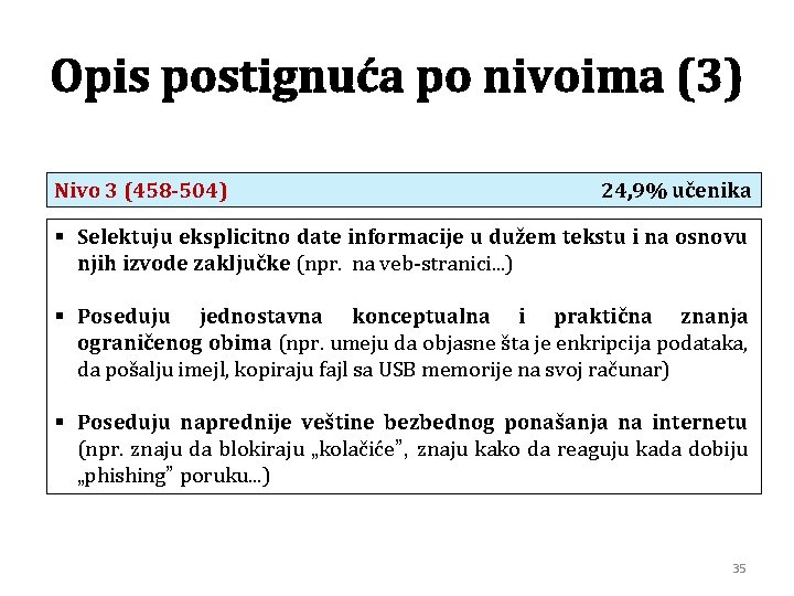 Opis postignuća po nivoima (3) Nivo 3 (458 -504) 24, 9% učenika § Selektuju