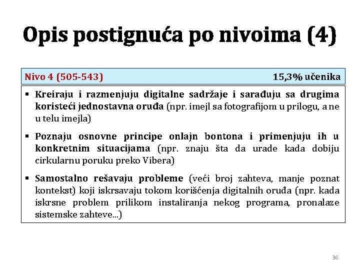 Opis postignuća po nivoima (4) Nivo 4 (505 -543) 15, 3% učenika § Kreiraju