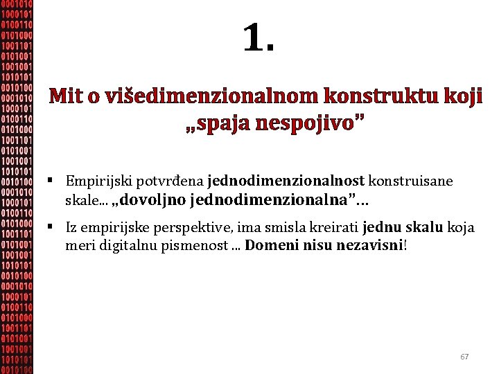 1. Mit o višedimenzionalnom konstruktu koji „spaja nespojivo” § Empirijski potvrđena jednodimenzionalnost konstruisane skale.