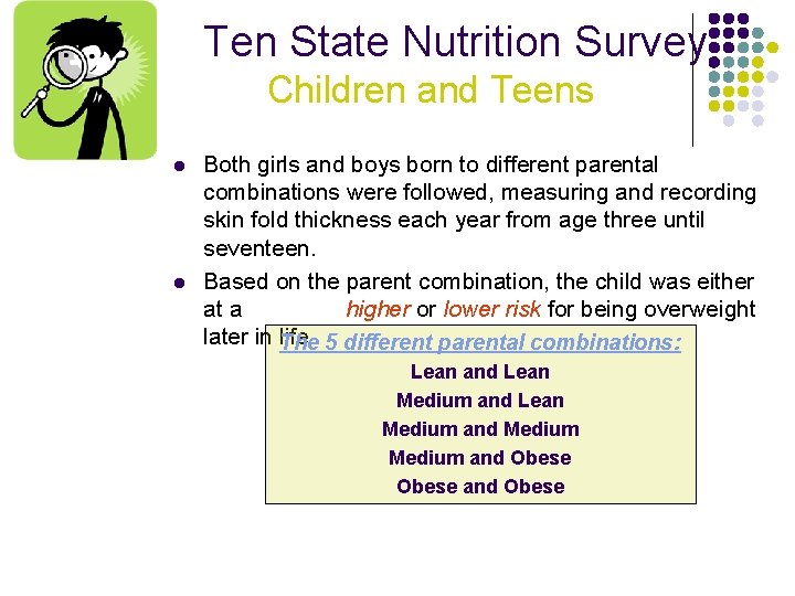 Ten State Nutrition Survey Children and Teens l l Both girls and boys born