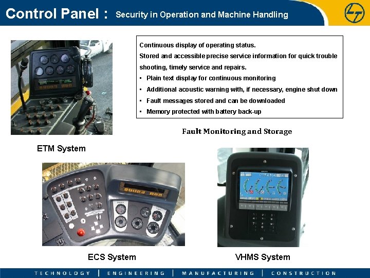 Control Panel : Security in Operation and Machine Handling Continuous display of operating status.