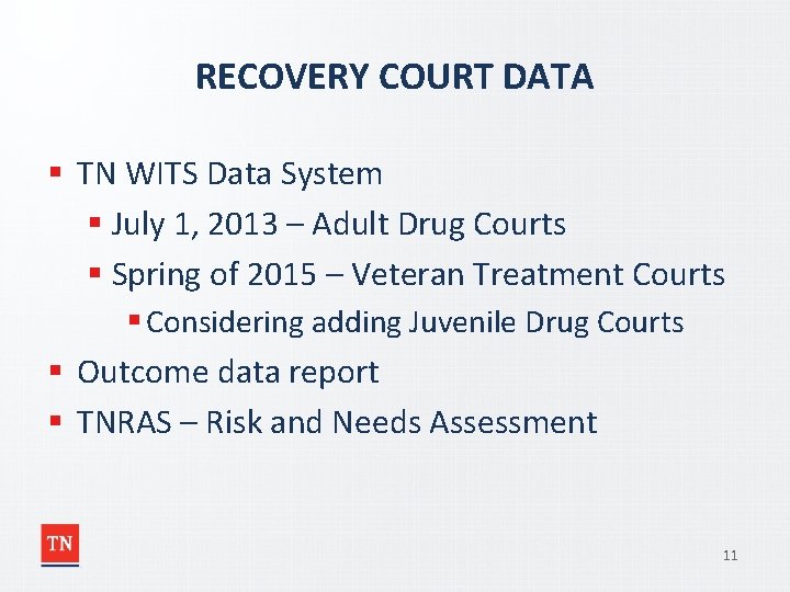 RECOVERY COURT DATA § TN WITS Data System § July 1, 2013 – Adult