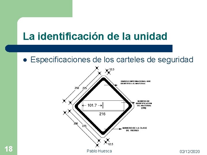 La identificación de la unidad l 18 Especificaciones de los carteles de seguridad Pablo
