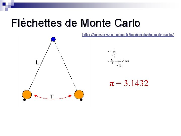 Fléchettes de Monte Carlo http: //perso. wanadoo. fr/jpq/proba/montecarlo/ π = 3, 1432 