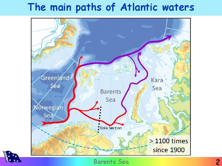 The main paths of Atlantic waters > 1100 times since 1900 Barents Sea 2