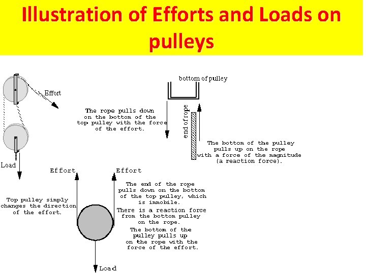 Illustration of Efforts and Loads on pulleys 