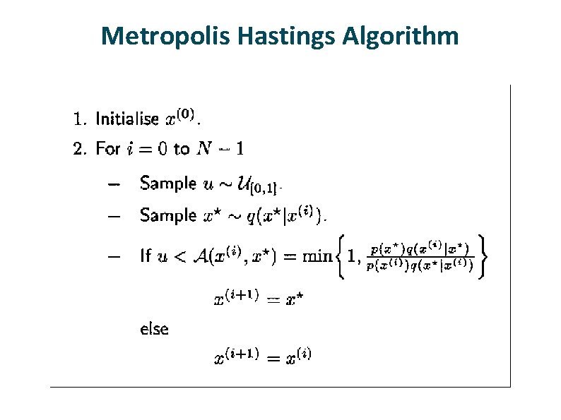 Metropolis Hastings Algorithm Metropolis Hastings Algorithm