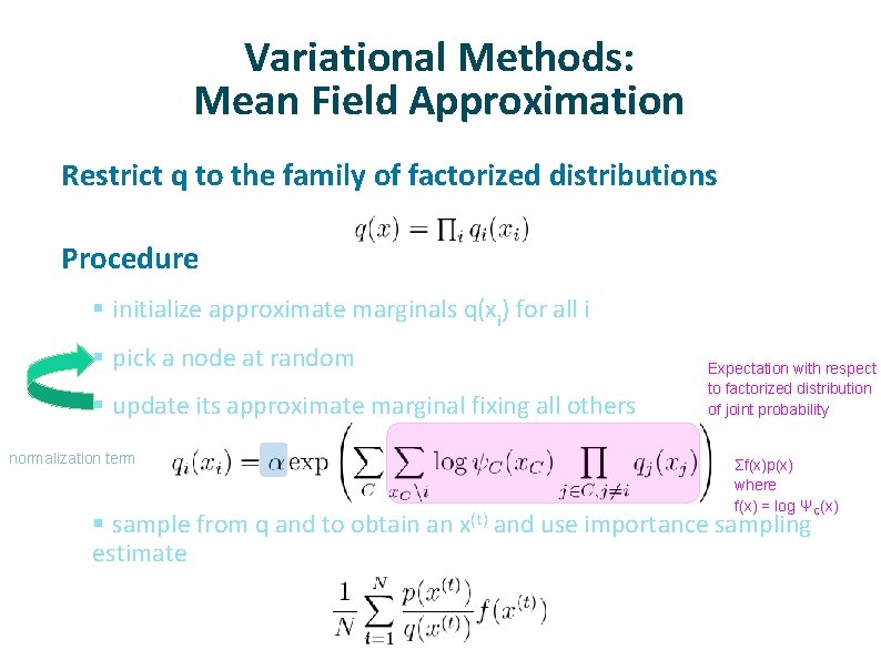 Variational Methods: Mean Field Approximation ü ü Restrict q to the family of factorized Variational Methods: Mean Field Approximation ü ü Restrict q to the family of factorized