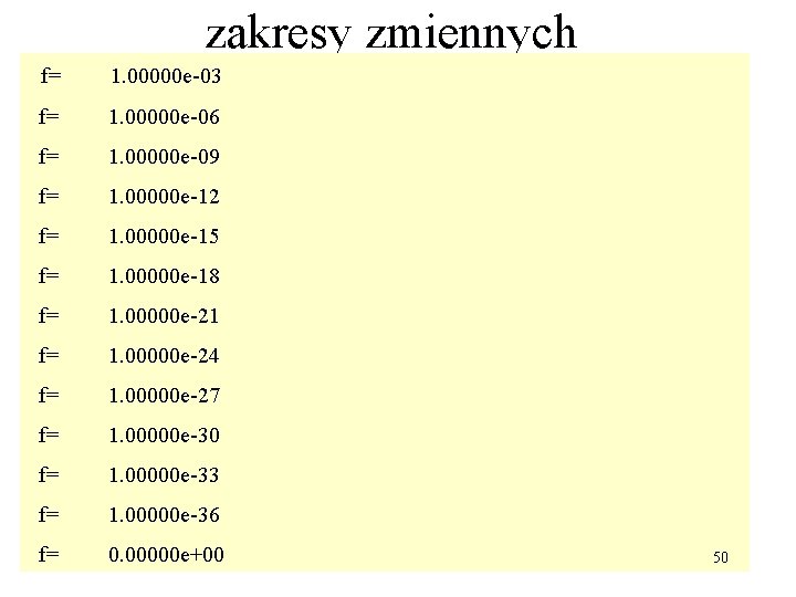 zakresy zmiennych f= 1. 00000 e-03 f= 1. 00000 e-06 f= 1. 00000 e-09