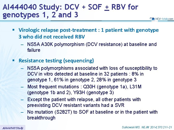 AI 444040 Study: DCV + SOF + RBV for genotypes 1, 2 and 3