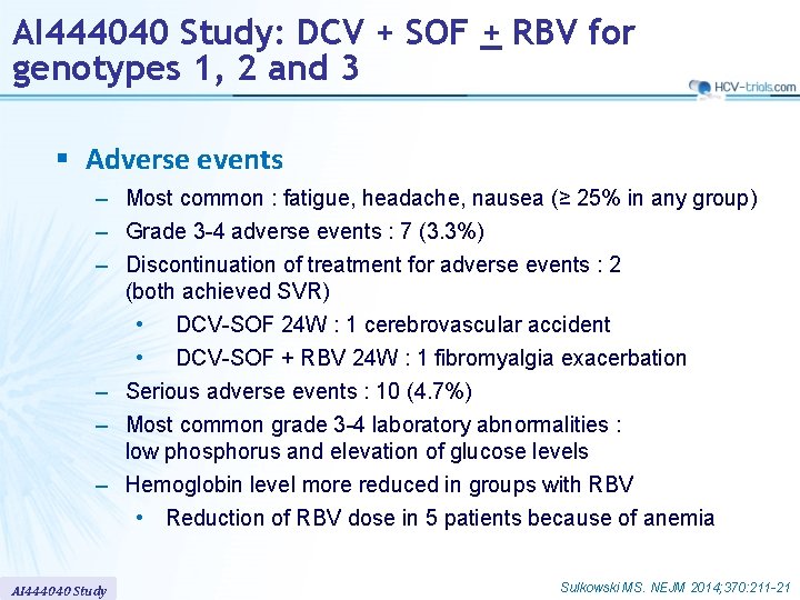 AI 444040 Study: DCV + SOF + RBV for genotypes 1, 2 and 3