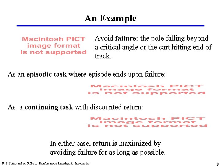 An Example Avoid failure: the pole falling beyond a critical angle or the cart