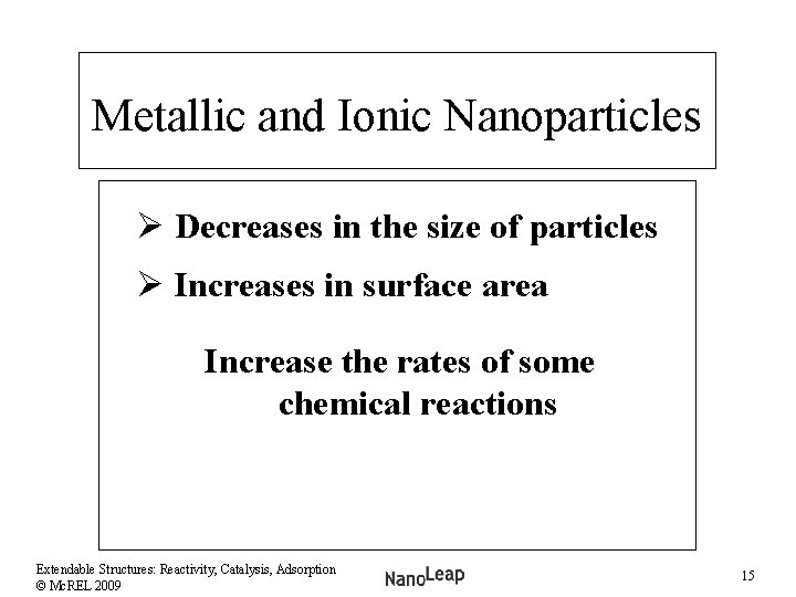 Metallic and Ionic Nanoparticles Ø Decreases in the size of particles Ø Increases in