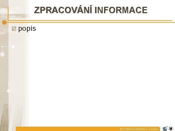 ZPRACOVÁNÍ INFORMACE popis © Institut biostatistiky a analýz 