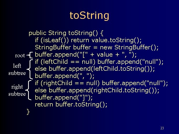 to. String public String to. String() { if (is. Leaf()) return value. to. String();
