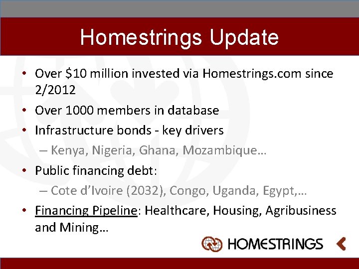 Homestrings Update • Over $10 million invested via Homestrings. com since 2/2012 • Over