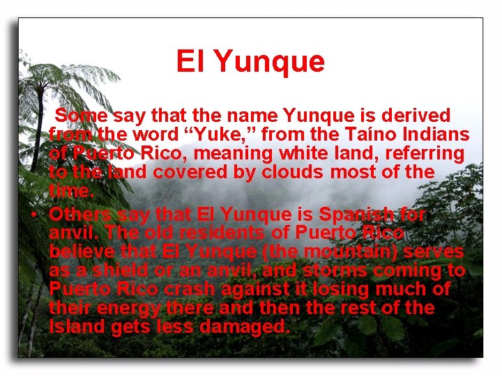 El Yunque • Some say that the name Yunque is derived from the word