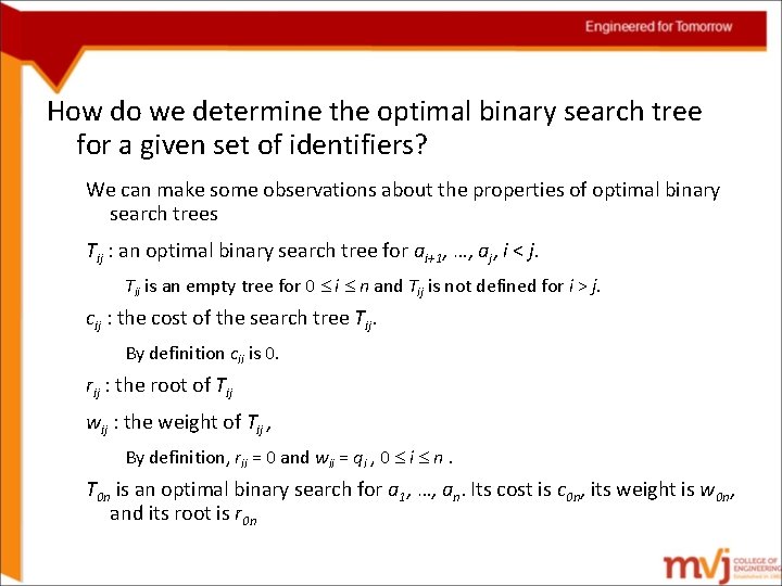 How do we determine the optimal binary search tree for a given set of
