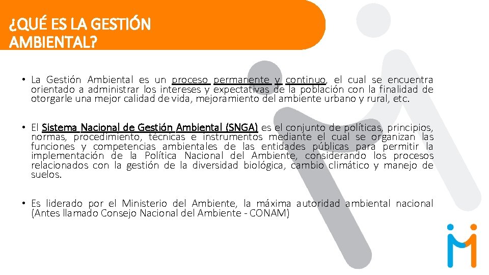 ¿QUÉ ES LA GESTIÓN AMBIENTAL? • La Gestión Ambiental es un proceso permanente y
