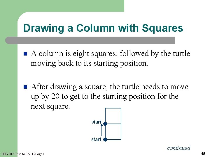 Drawing a Column with Squares n A column is eight squares, followed by the