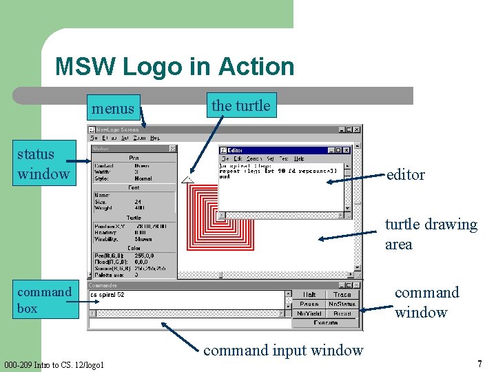 MSW Logo in Action menus the turtle status window editor turtle drawing area command