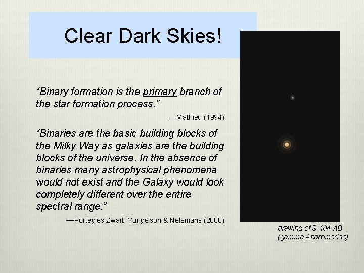 Clear Dark Skies! “Binary formation is the primary branch of the star formation process.