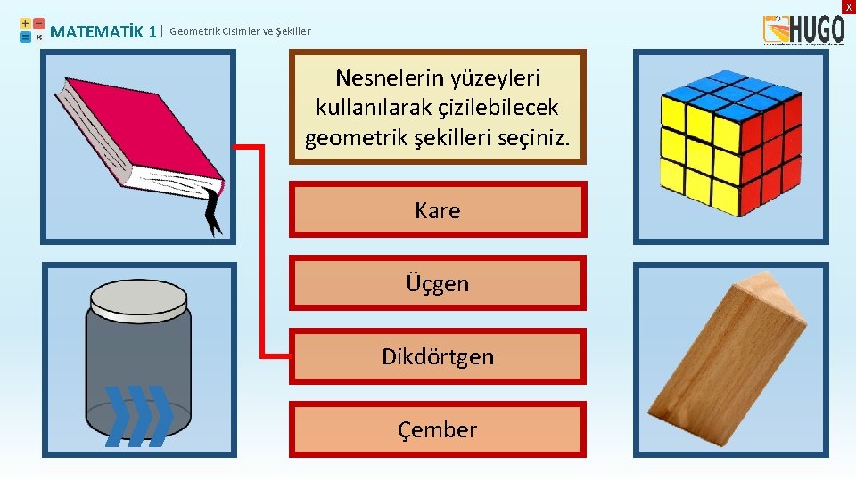 X MATEMATİK 1 | Geometrik Cisimler ve Şekiller Nesnelerin yüzeyleri kullanılarak çizilebilecek geometrik şekilleri