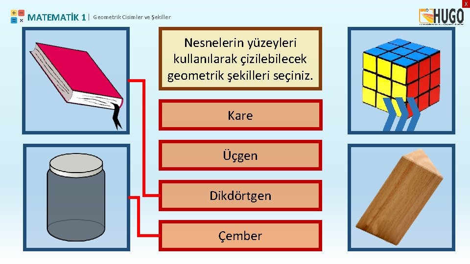 X MATEMATİK 1 | Geometrik Cisimler ve Şekiller Nesnelerin yüzeyleri kullanılarak çizilebilecek geometrik şekilleri