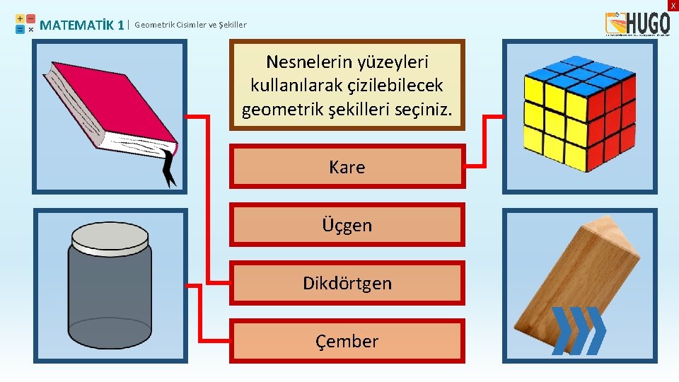 X MATEMATİK 1 | Geometrik Cisimler ve Şekiller Nesnelerin yüzeyleri kullanılarak çizilebilecek geometrik şekilleri